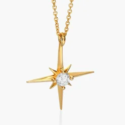 Engraved Northern Star Necklace with 0.3ct Diamond - Gold Vermeil
