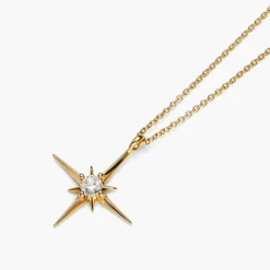 Engraved Northern Star Necklace with 0.3ct Diamond - Gold Vermeil