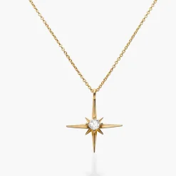 Engraved Northern Star Necklace with 0.3ct Diamond - Gold Vermeil