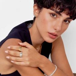 Engraved Soul Band Ring with Diamonds- Silver