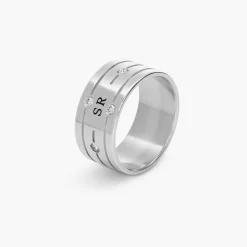 Engraved Soul Band Ring with Diamonds- Silver