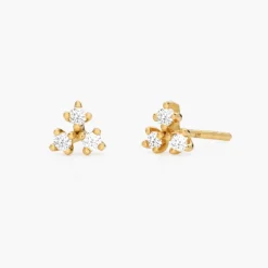 Flower Studs with Triple Cubic Zirconia Stones - Gold Vermeil
