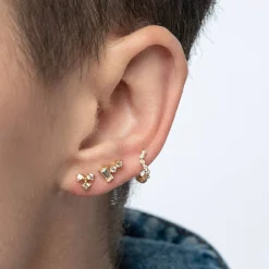 Flower Studs with Triple Cubic Zirconia Stones - Gold Vermeil