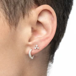 Flower Studs with Triple Cubic Zirconia Stones - Silver