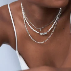 Half Gourmette & Half Link Chain Necklace - Silver