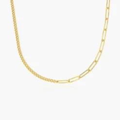 Half Gourmette & Half Link Chain Necklace - Gold Plated