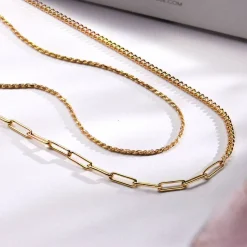 Half Gourmette & Half Link Chain Necklace - Gold Plated