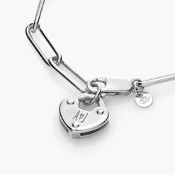 Heart Charm Lock Bracelet - Silver