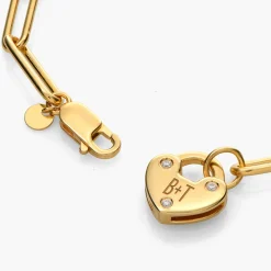 Heart Charm Lock Bracelet with Diamonds - Gold Vermeil
