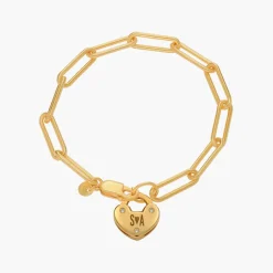 Heart Charm Lock Bracelet with Diamonds - Gold Vermeil
