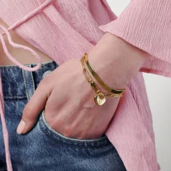 Heart Charm Lock Bracelet with Diamonds - Gold Vermeil