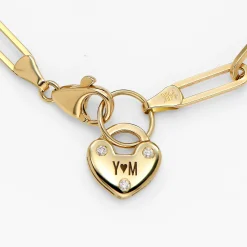 Heart Charm Lock Bracelet with Diamonds - 14k Solid Gold