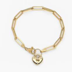Heart Charm Lock Bracelet with Diamonds - 14k Solid Gold