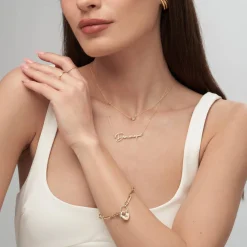 Heart Charm Lock Bracelet with Diamonds - 14k Solid Gold