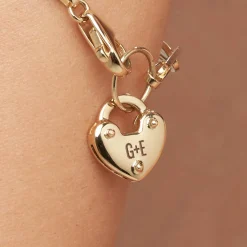 Heart Charm Lock Bracelet - 14k Solid Gold