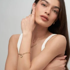 Heart Charm Lock Bracelet - 14k Solid Gold