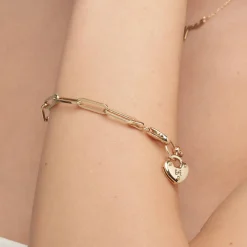 Heart Charm Lock Bracelet - 14k Solid Gold