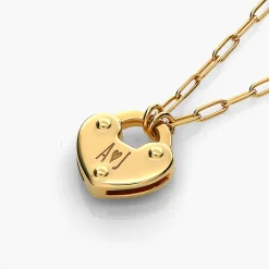 Heart Charm Lock Necklace - Gold Vermeil