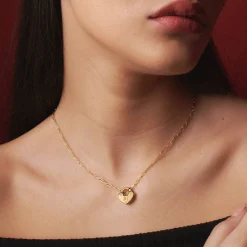 Heart Charm Lock Necklace - Gold Vermeil