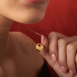 Heart Charm Lock Necklace - Gold Vermeil