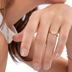 Heart Signet Ring with Initial - 14k Solid Gold