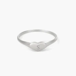 Heart Signet Ring with Initial - Silver