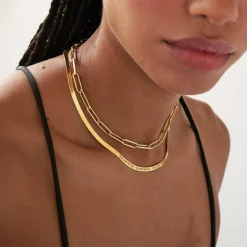 Herringbone Engraved Slim Chain Necklace - Gold Vermeil