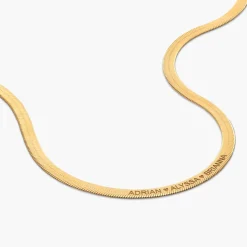 Herringbone Engraved Slim Chain Necklace - Gold Vermeil