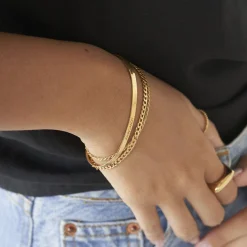 Herringbone Engraved Slim Bracelet - Gold Vermeil