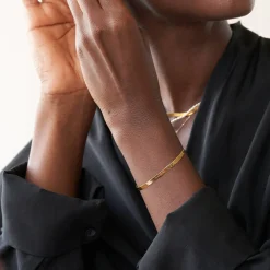 Herringbone Engraved Slim Bracelet - Gold Plated