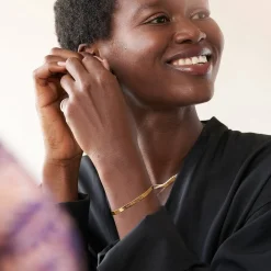 Herringbone Engraved Slim Bracelet - Gold Plated