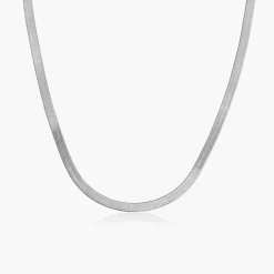 Herringbone Slim Chain Necklace - Silver