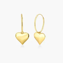 Hoops with Heart Charm Earring - Gold Vermeil