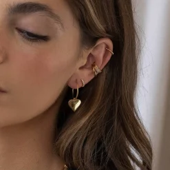 Hoops with Heart Charm Earring - Gold Vermeil