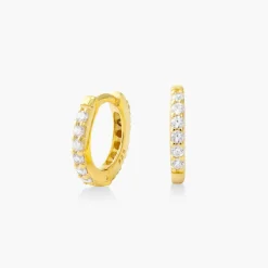 Huggie Hoop Earring with Cubic Zirconia - Gold Vermeil