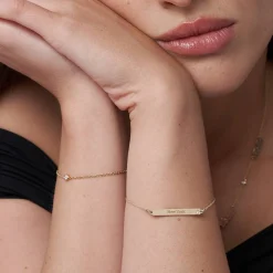 ID Name Bracelet with Diamond - 14k Solid Gold