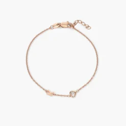 Inez Initial Bracelet/anklet With 0.2 Ct Heart Diamond Shape - Rose Gold Vermeil