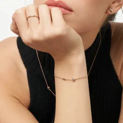 Inez Initial Bracelet/anklet With 0.2 Ct Heart Diamond Shape - Rose Gold Vermeil