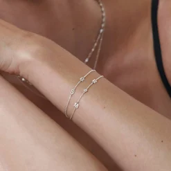 Inez Initial Bracelet/Anklet with Diamonds - Silver