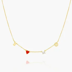 Inez Initial Heart Necklace With Premium Diamond - Gold Vermeil