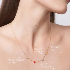 Inez Initial Heart Necklace With Premium Diamond - Gold Vermeil