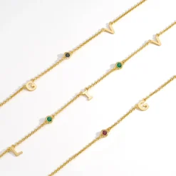 Inez Initial Necklace With Gemstones - Gold Vermeil
