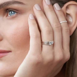 Inez Initial Ring and Diamond Ring Set - Silver