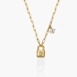Initial Lock Necklace With 0.3ct Diamond - Gold Vermeil
