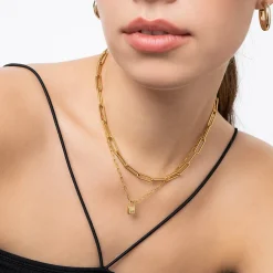 Initial Lock Necklace with Diamonds - Gold Vermeil