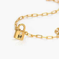 Initial Lock Necklace with Diamonds - Gold Vermeil