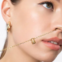 Initial Lock Necklace with Diamonds - Gold Vermeil