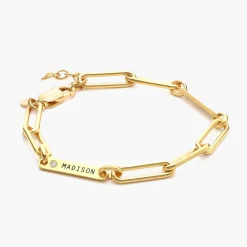 Ivy Name Paperclip Chain Bracelet with Diamonds - Gold Vermeil