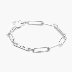 Ivy Name Paperclip Chain Bracelet with Diamonds - Silver