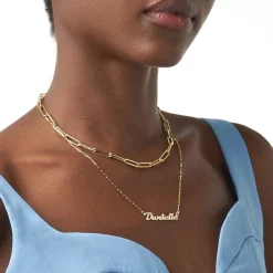 Link Chain Name Necklace with Diamond - 14k Solid Gold